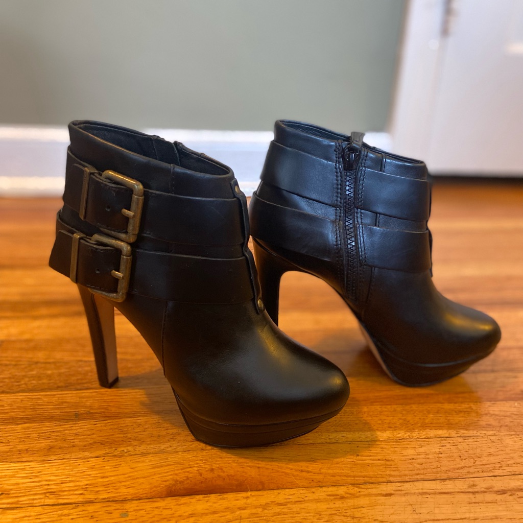 Diesel Black Leather Stiletto Booties With Oversized Buckles- Eu 37 Us 7/7.5